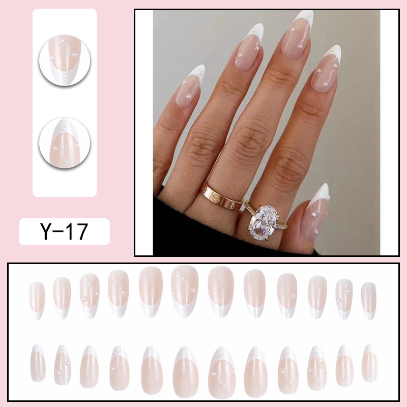 Pearl White French Tip Almond Nails