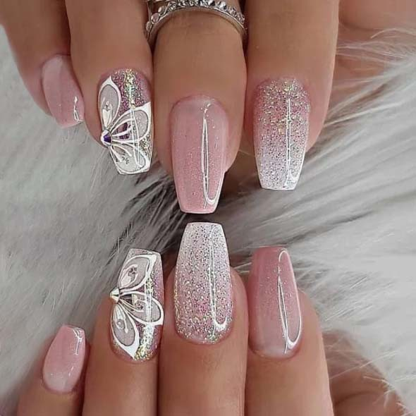 Glitter Pink Ombre Butterfly Nails – BC OF LOVE Beauty
