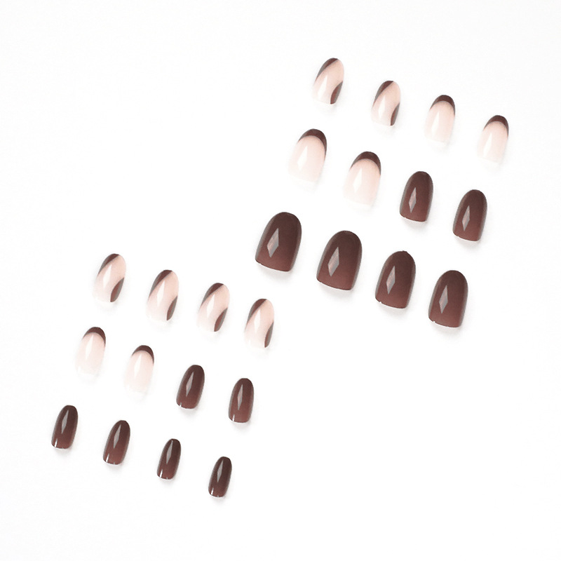 Brown French Tip Oval Nails