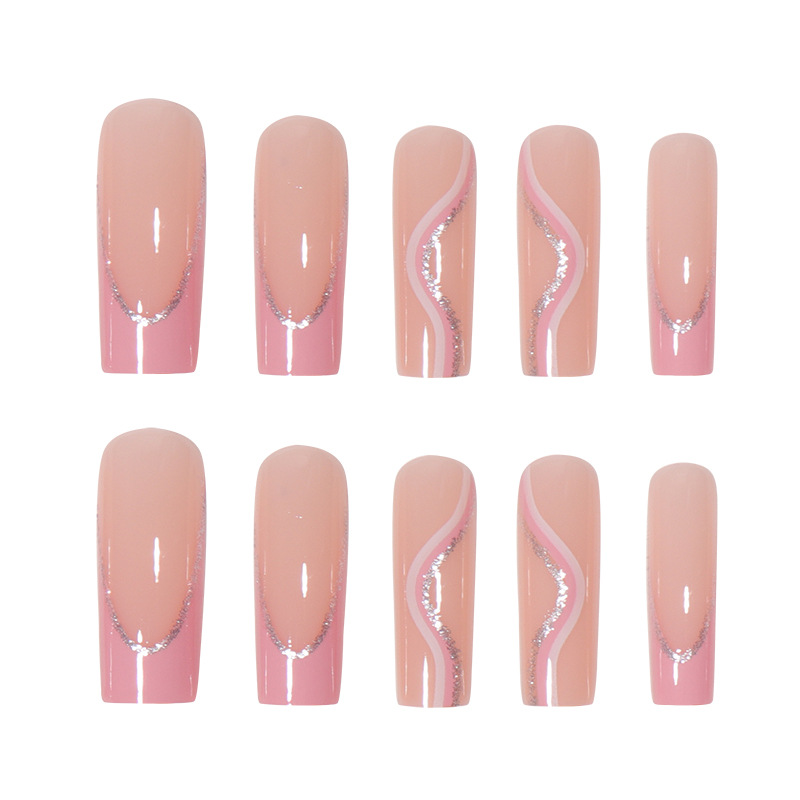 Glitter French Tip Pink Long Nails