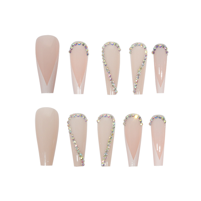 Rhinestones French Tip Pink Coffin Nails