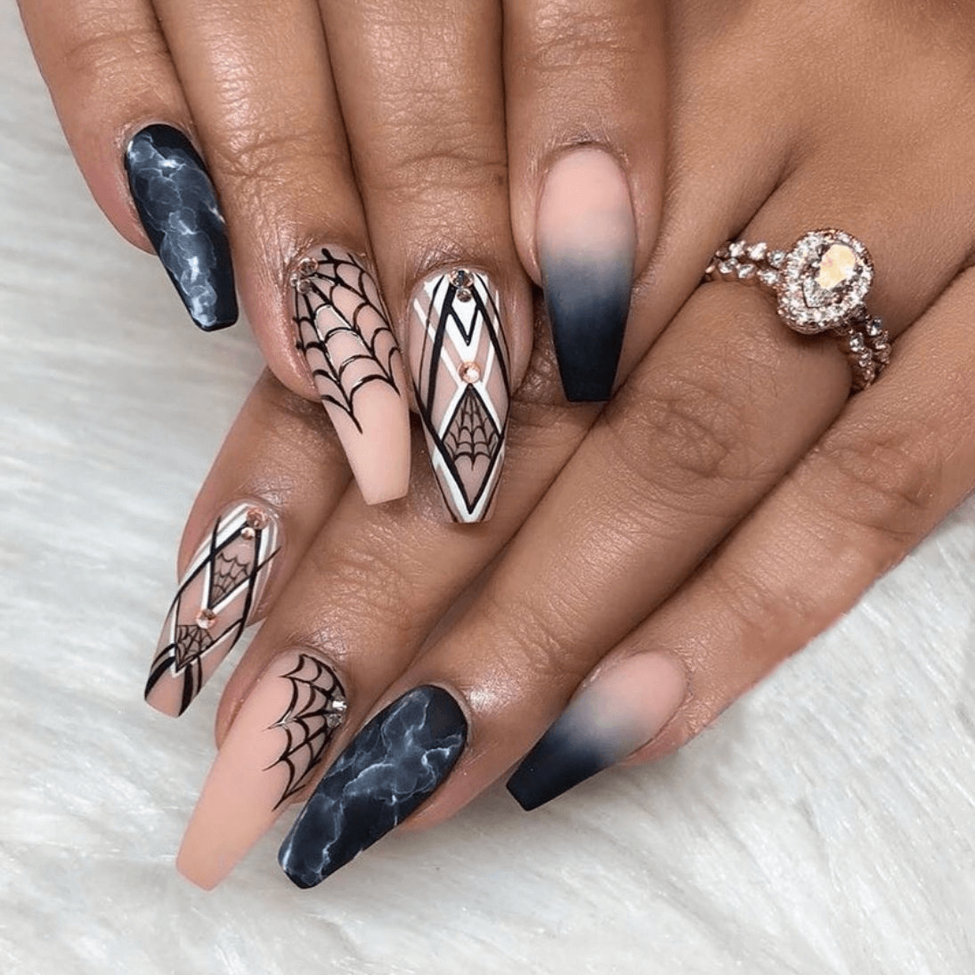 Spider Web Halloween Press on Nails Long