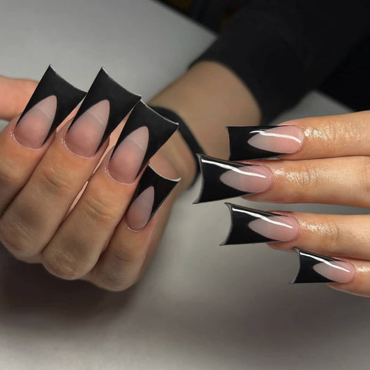 Black French Tip Duck Press On Nails