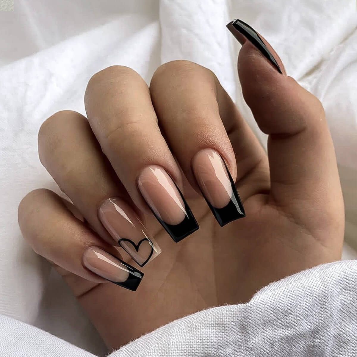 Black Heart French Tip Press On Nails