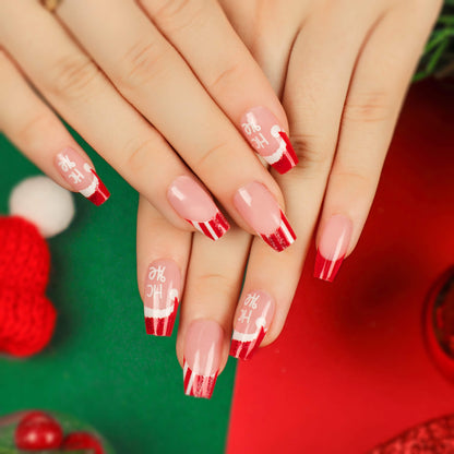 Santa Hat French Tip Christmas Press On Nails