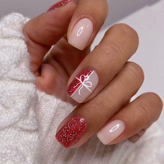 Red Gift Box Christmas Press On Nails