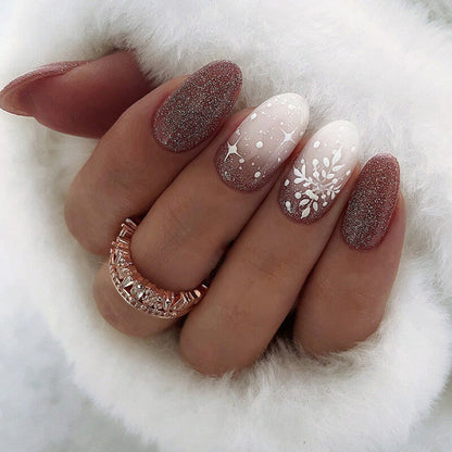 Snowflake Christmas Oval Press On Nails