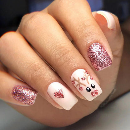 Christmas Deer Glitter Press On Nails