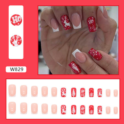 Red Pink Deer Snowflake Christmas Press On Nails