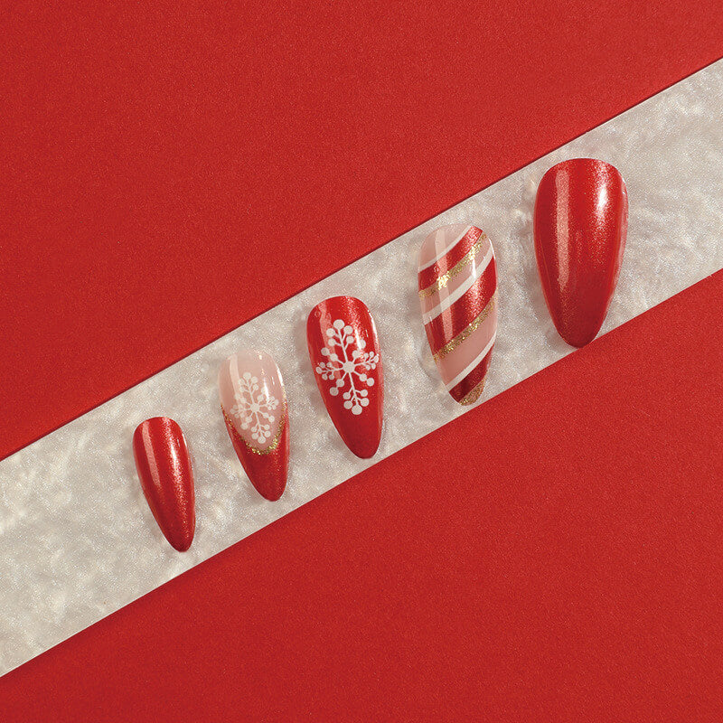 SnowFlake French Tip Red Christmas Press On Nails