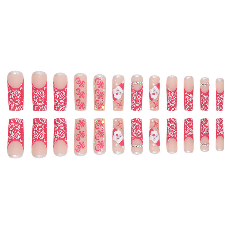 Santa Snowflake Christmas Long Coffin Press On Nails