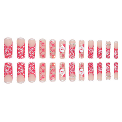 Santa Snowflake Christmas Long Coffin Press On Nails