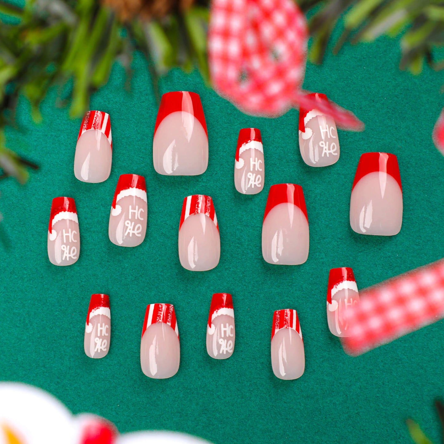 Santa Hat French Tip Christmas Press On Nails