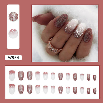 Snowflake Christmas Oval Press On Nails