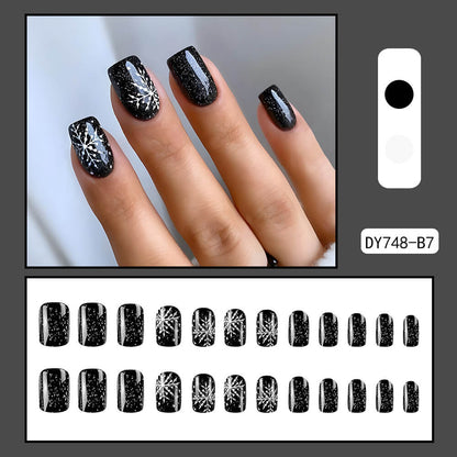 Black Christmas Snowflake Square Press On Nails