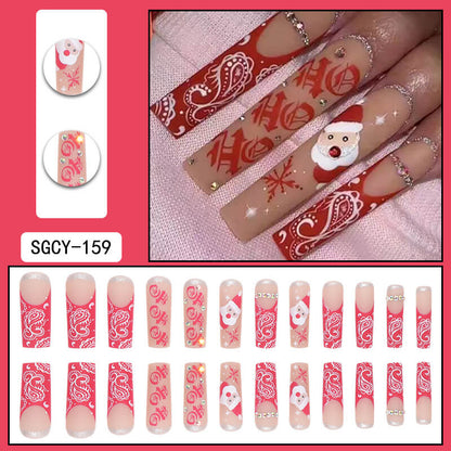 Santa Snowflake Christmas Long Coffin Press On Nails