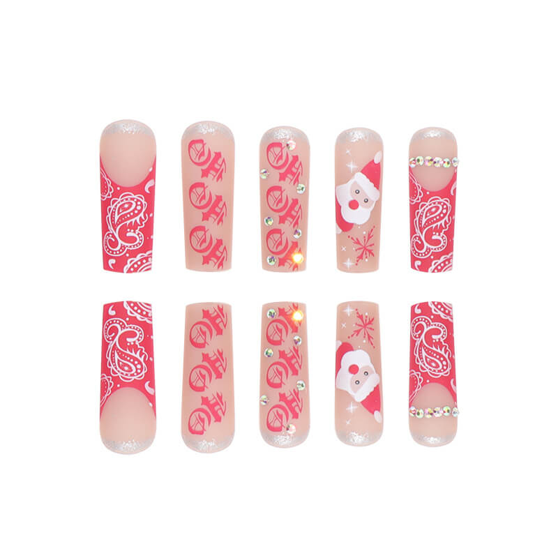 Santa Snowflake Christmas Long Coffin Press On Nails