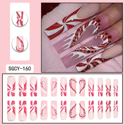 Red Starburst Square Red Rhinestone French Nails