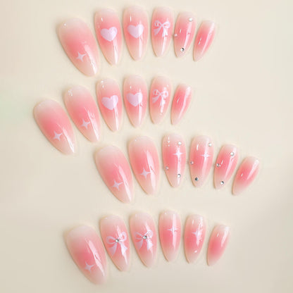 Elegant Pink Ombre Press On Nails Set With Bow & Star& Heart