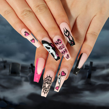 Scream Heart Spider Web Halloween Press On Nails