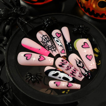 Scream Heart Spider Web Halloween Press On Nails