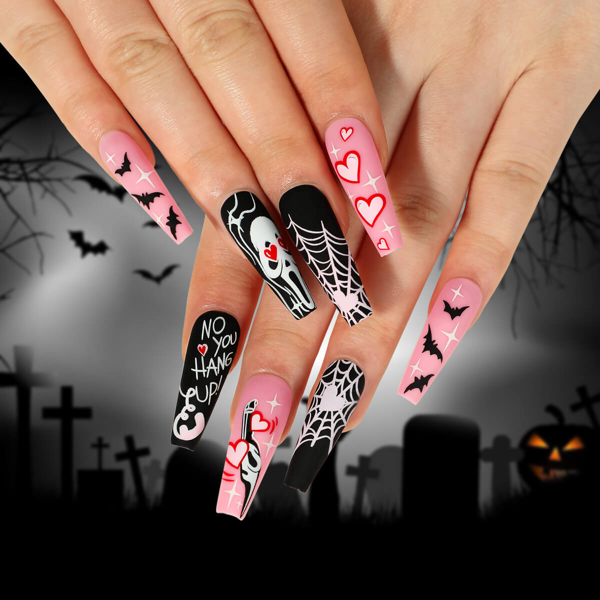 Ghost Spider Web Bat Halloween Press On Nails