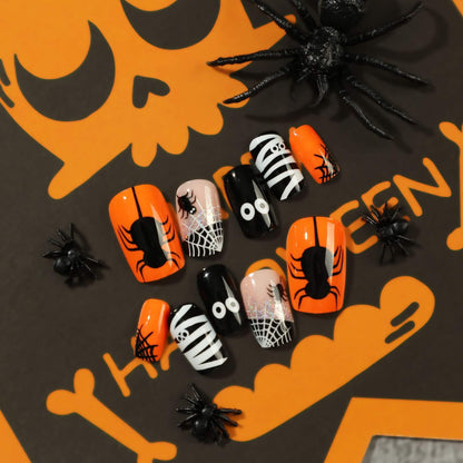 Spooky Pumpkin White Ghost Halloween Press On Nails