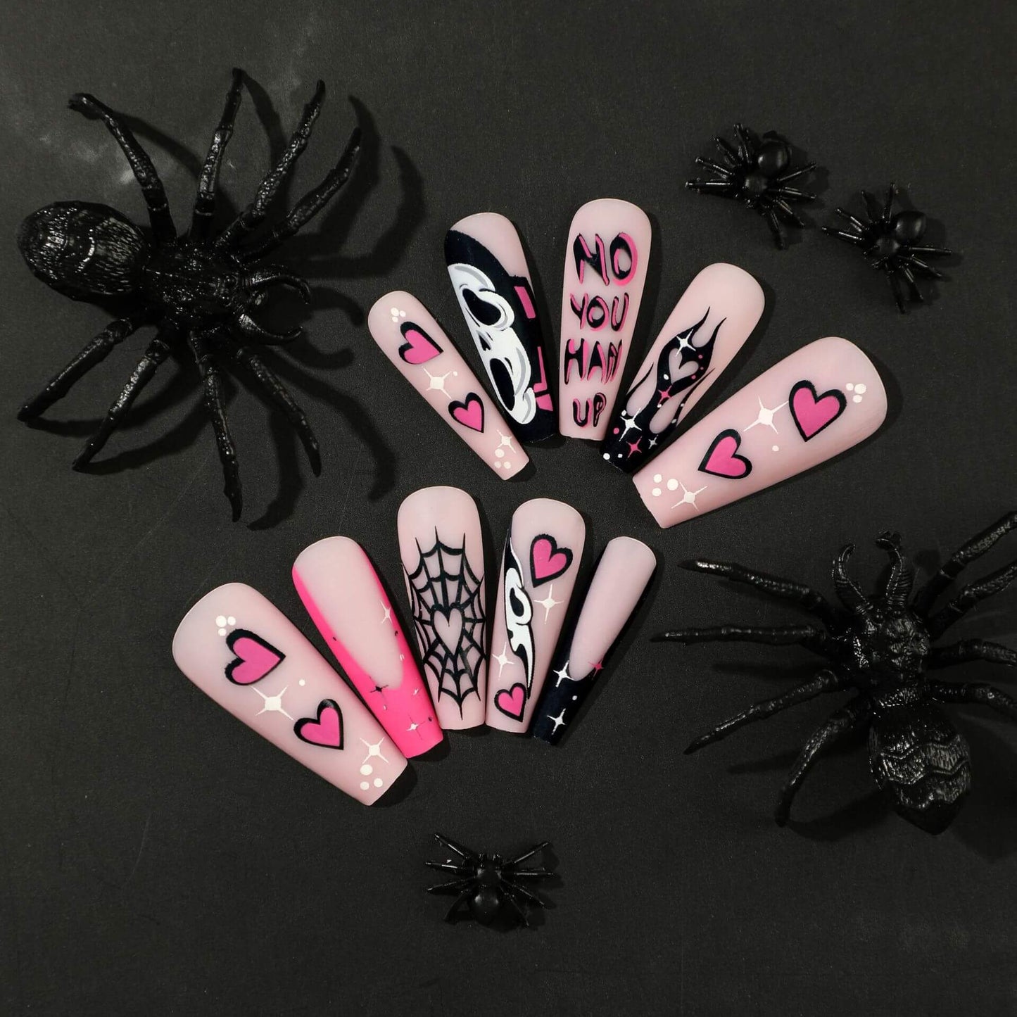 Scream Heart Spider Web Halloween Press On Nails