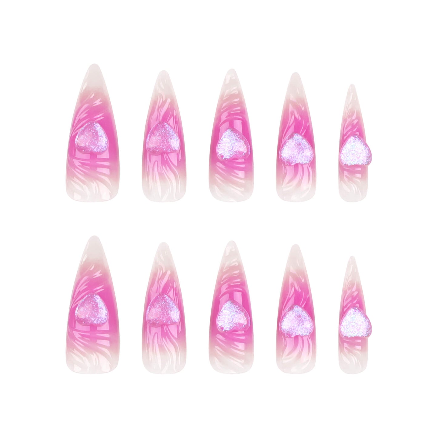 Pink 3D Heart Long Press On Nails