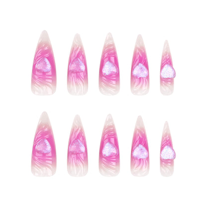 Pink 3D Heart Long Press On Nails