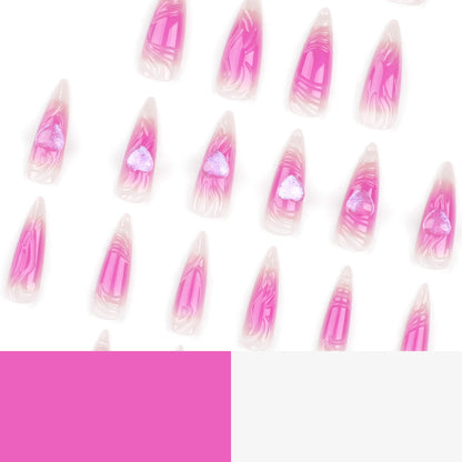 Pink 3D Heart Long Press On Nails