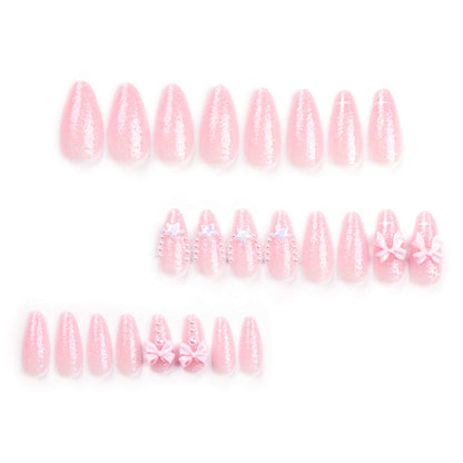 Pink Glitter 3D Bow Star Pearl Press On Nails