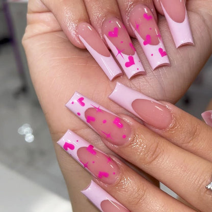 French Tip Pink Heart Valentine Press On Nails