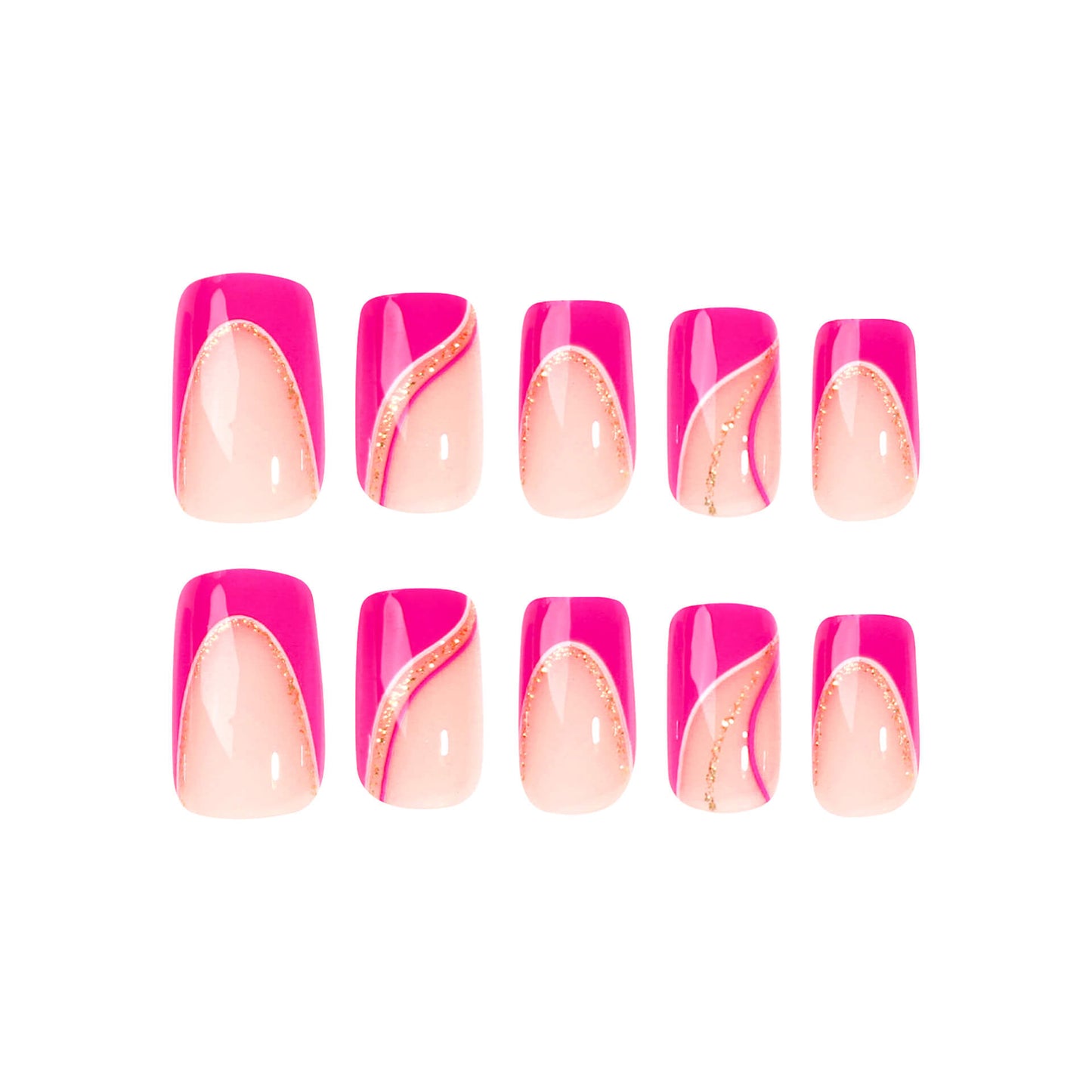 Golden Lines Pink French Tip Press On Nails