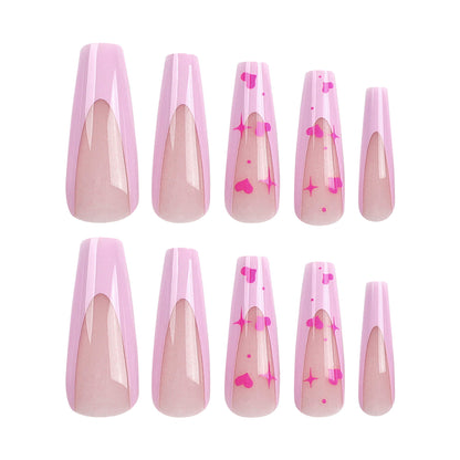 French Tip Pink Heart Valentine Press On Nails