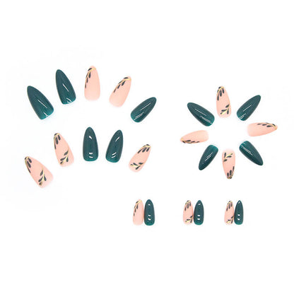 Olive Branch Printed Almond Press On Nails