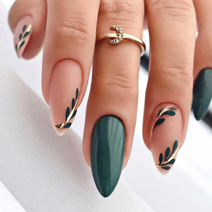 Olive Branch Printed Almond Press On Nails