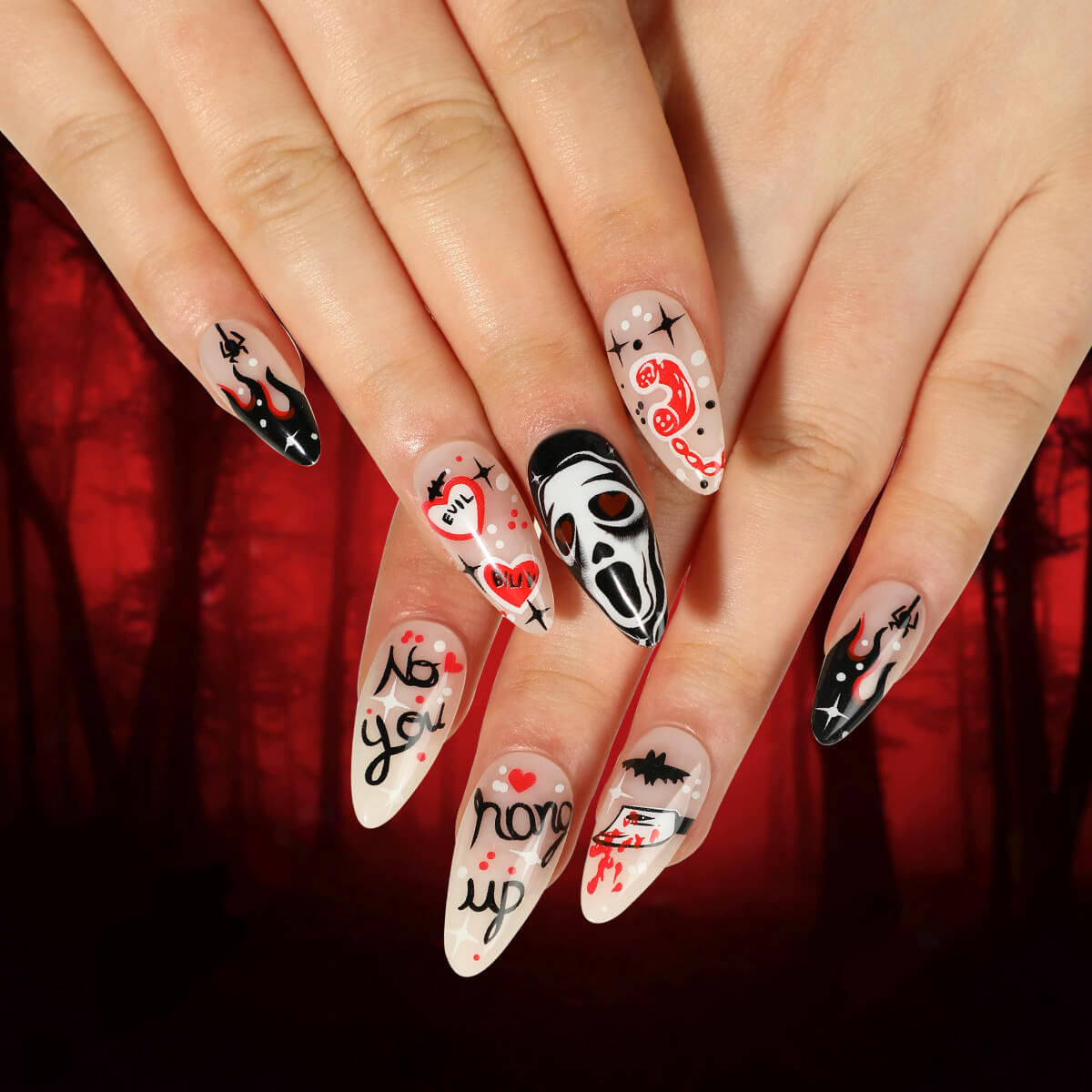 Scary Ghost Bat Halloween Press On Nails