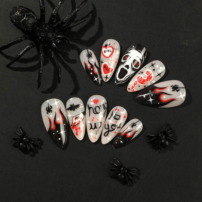 Scary Ghost Bat Halloween Press On Nails