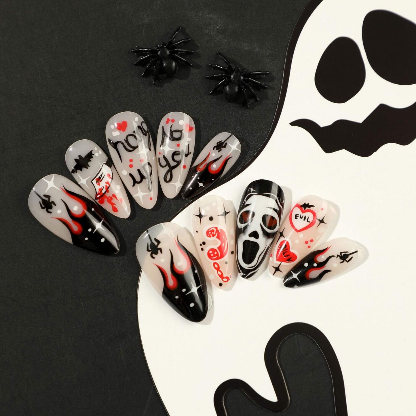 Scary Ghost Bat Halloween Press On Nails