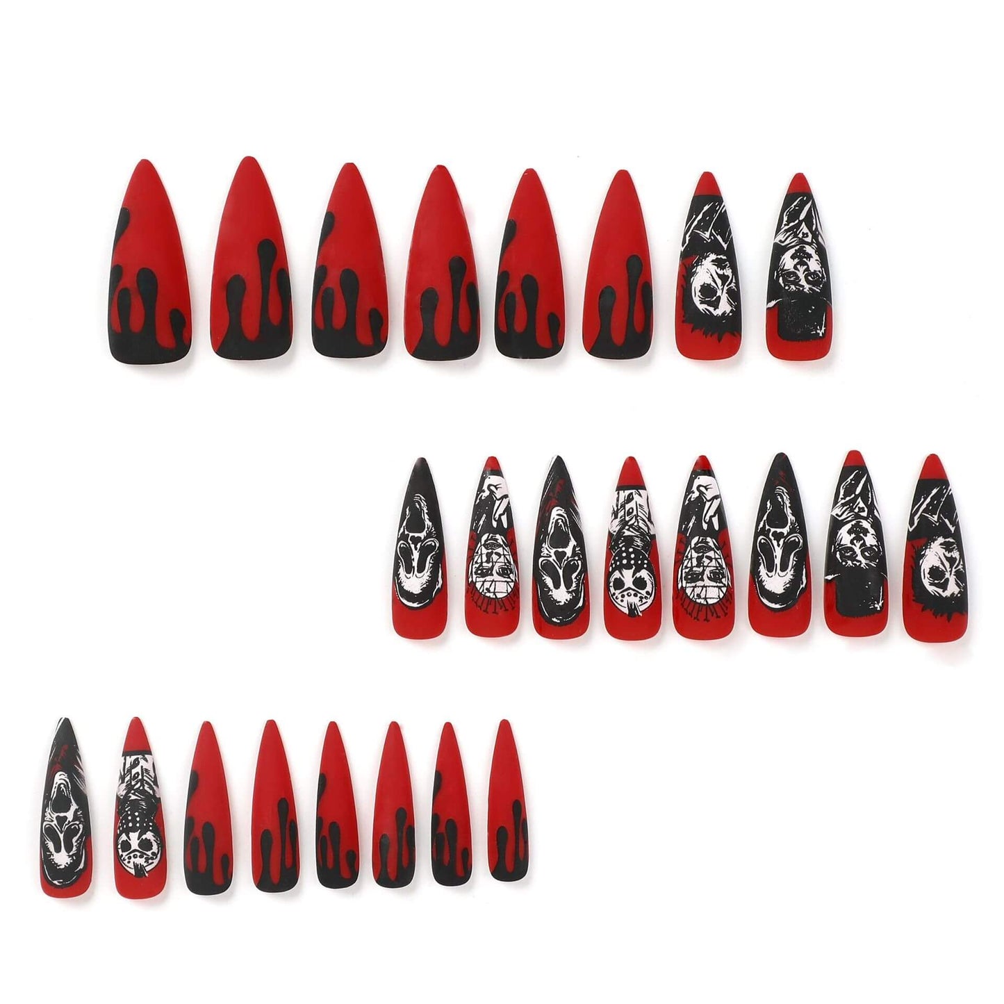 Red and Black Ghosts Halloween Long Press On Nails