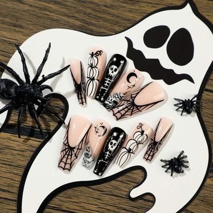 Skeleton Pumpkin Spider Net Halloween Press On Nails