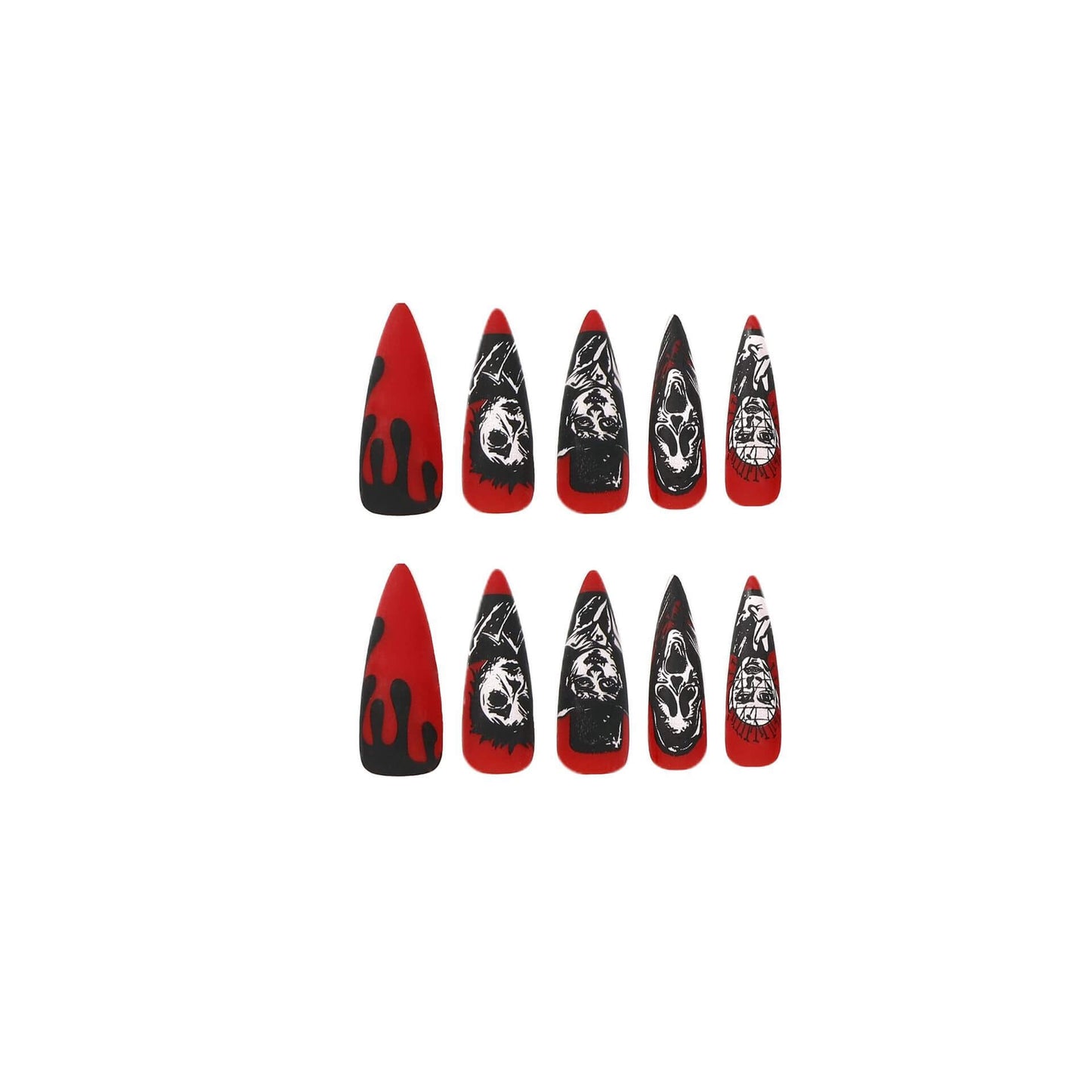 Red and Black Ghosts Halloween Long Press On Nails