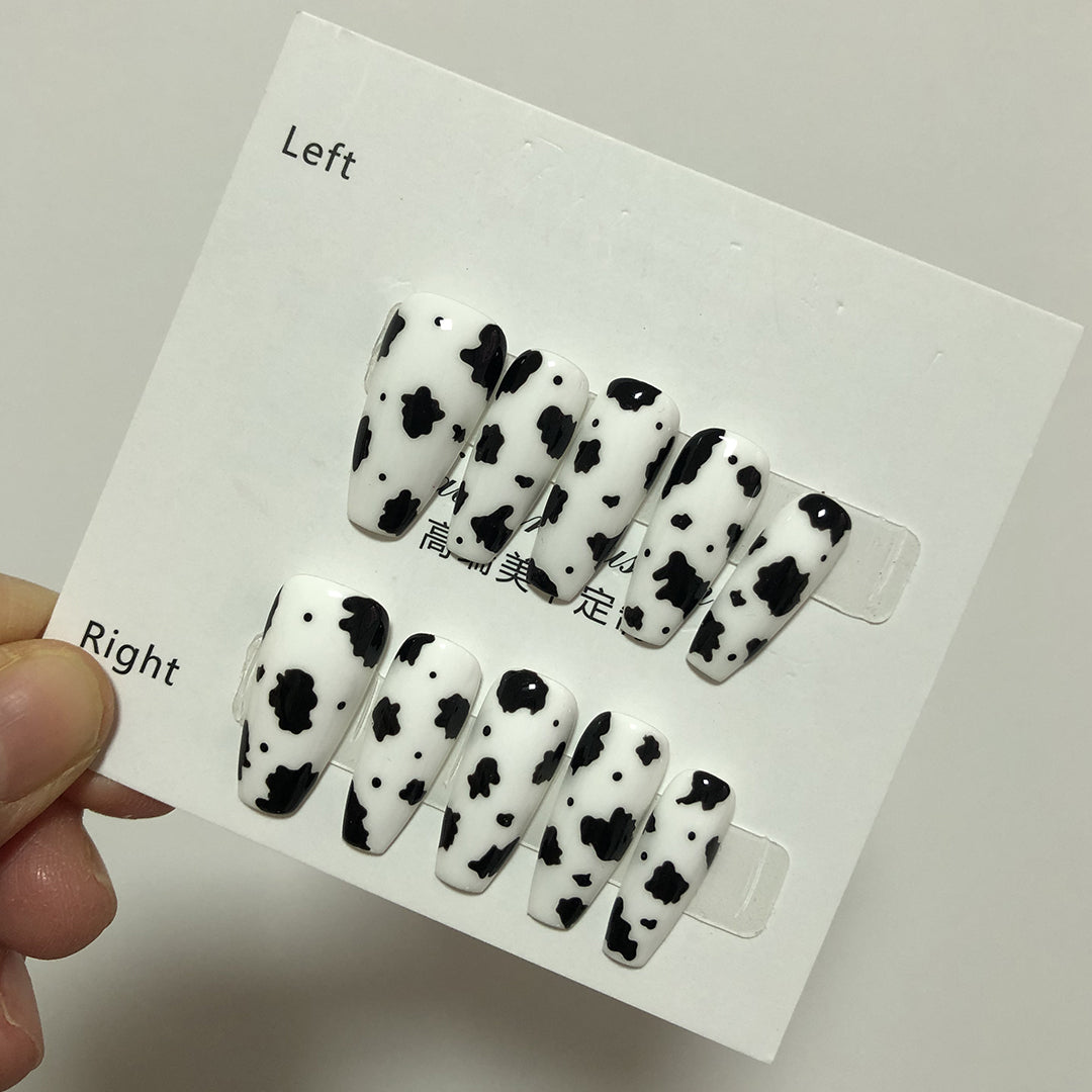 #BL103 Handmade Press On Nails Medium Cow Nails