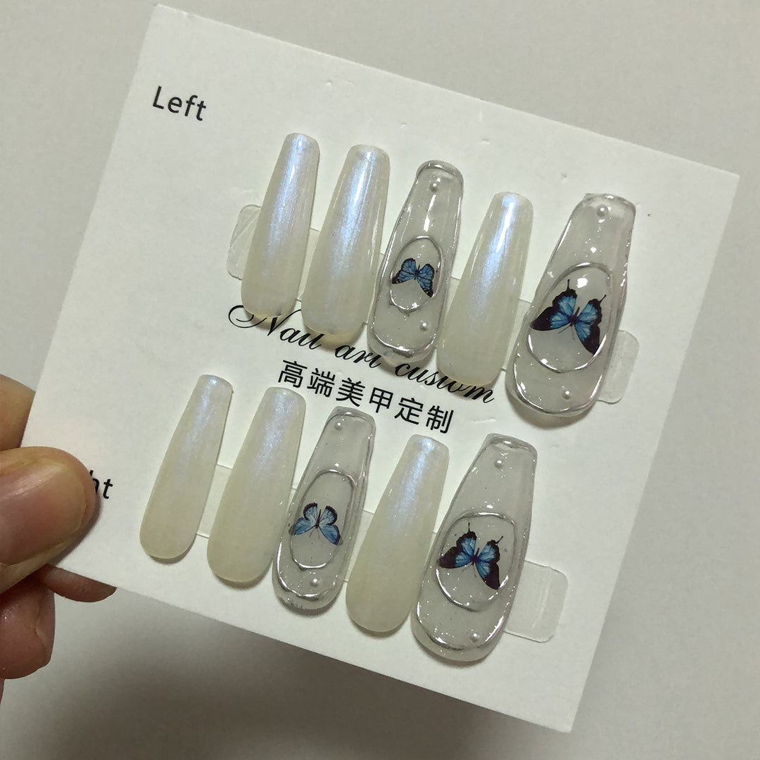 #BL106 Handmade Press On Nails Long Nails Butterfly