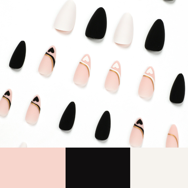 French Black White Heart-Shaped Nails