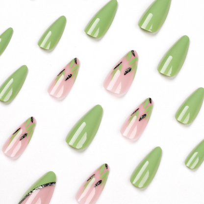 Green Leaf Almond Nail