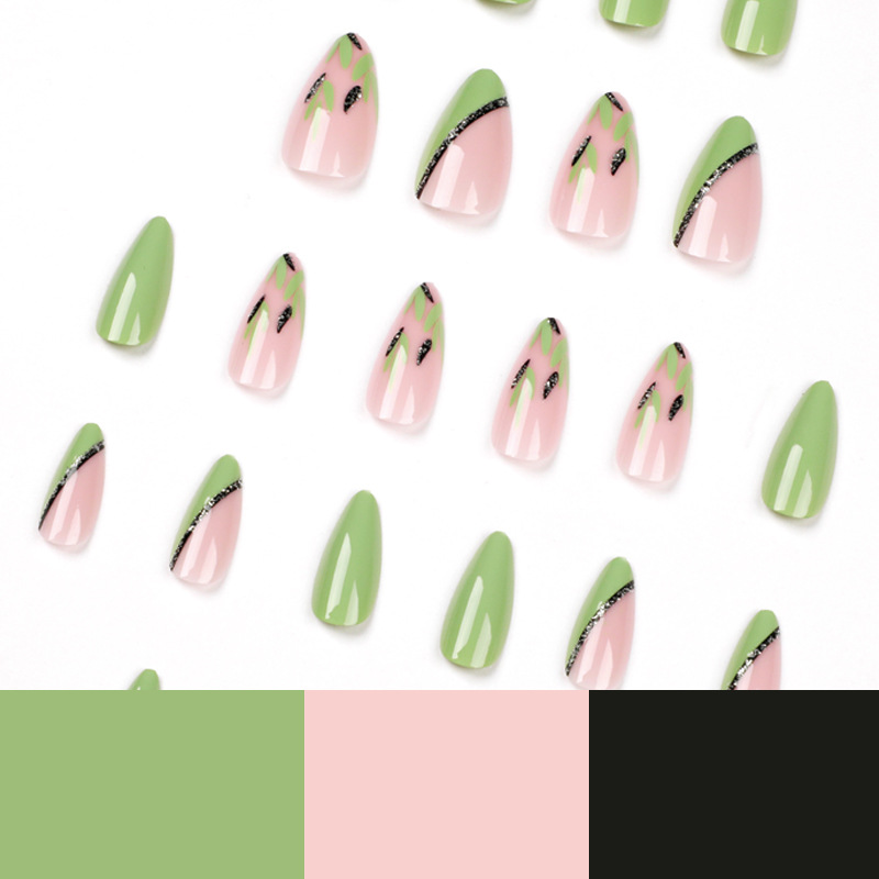 Green Leaf Almond Nail