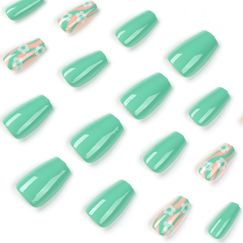 Green Florial Medium Coffin Nail