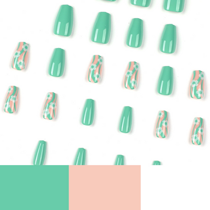 Green Florial Medium Coffin Nail